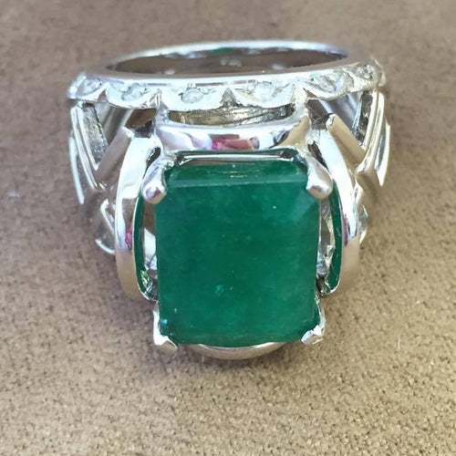 14k White Gold Emerald Diamond Ring