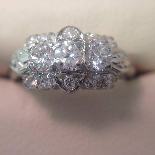 Art Deco Diamond Engagement Ring and 18K White Gold Wedding Band Set