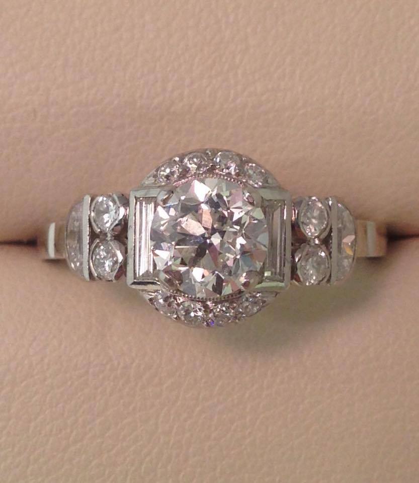 Platinum Birks Art Deco Lady's Diamond Set Fancy Solitaire Design Ring