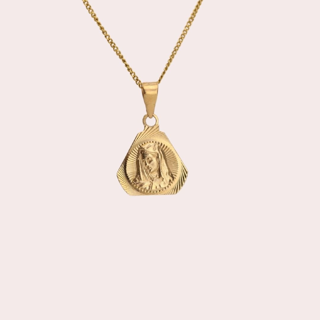 Vintage Virgin Mary Pendant 10k Yellow Gold