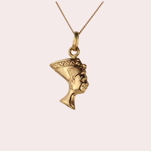 Petite tête de reine égyptienne Néfertiti vintage en or 10 carats