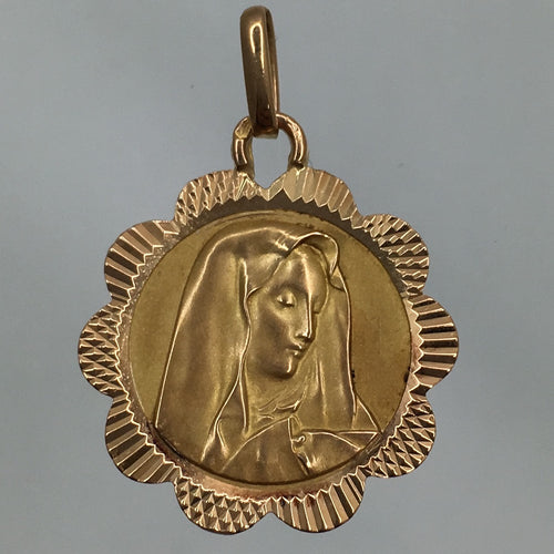 18k Gold Virgin Mary / Madonna French Art Nouveau Eagle Head Hallmark Religious