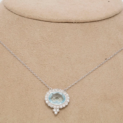 Blue Topaz and White Sapphire Halo Pendant