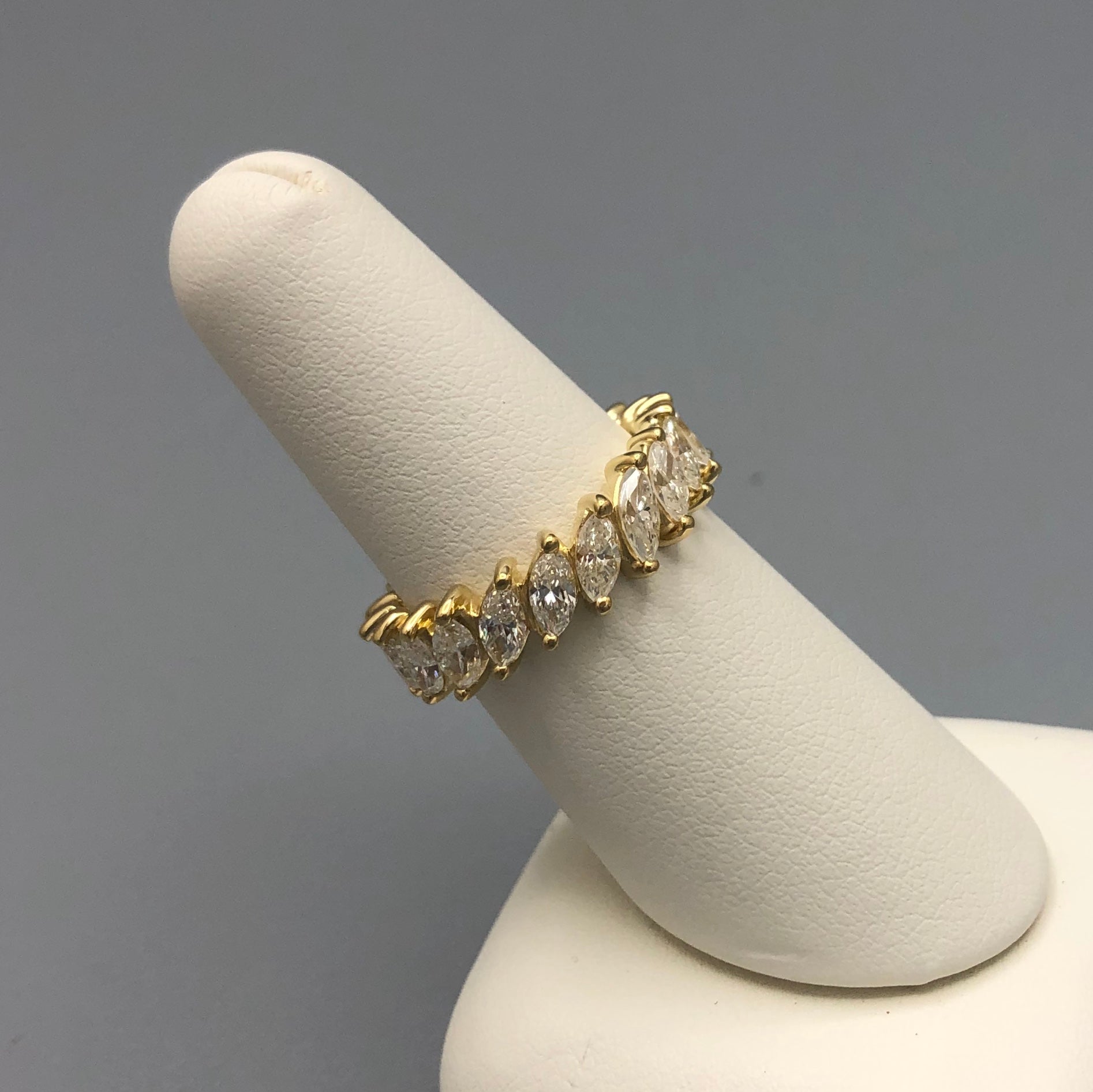 Marquise Cut Diamond Eternity Band with 20 diamonds set in 18k yellow gold