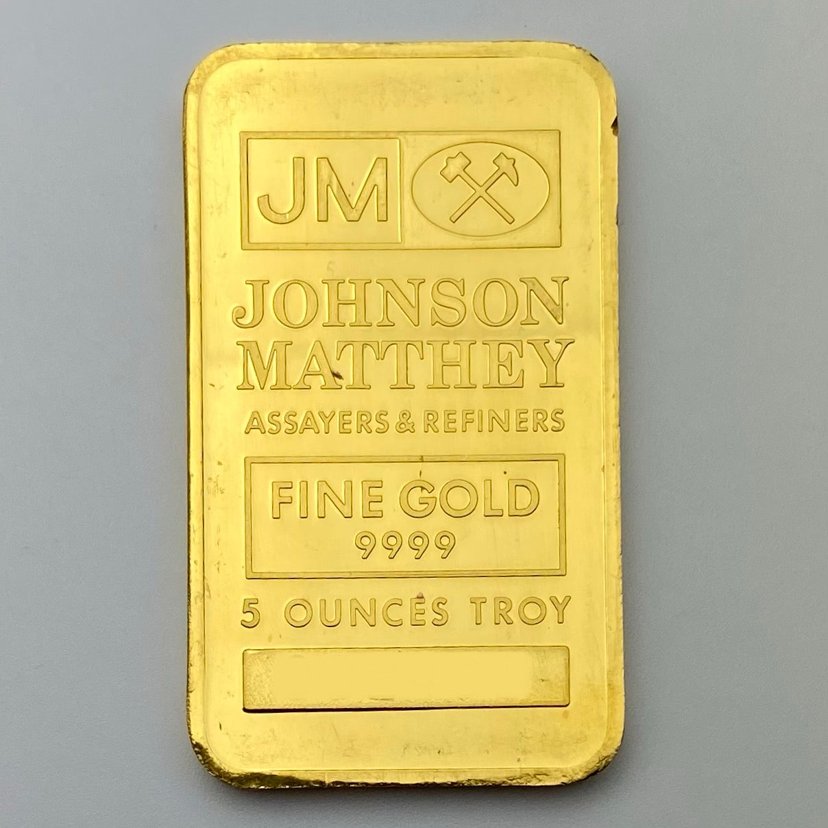 Lingot d'or de cinq onces troy Johnson Matthey