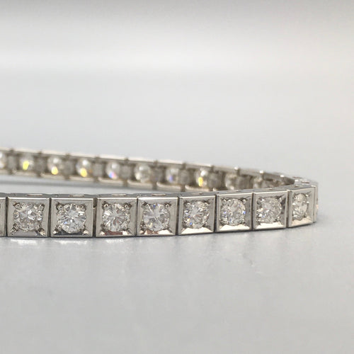 Art Deco Style Diamond Line Bracelet with 40 Round cut diamonds in 18k white gold