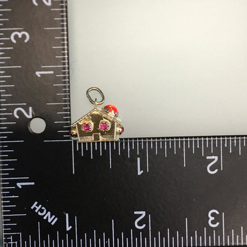 Vintage 3D Cabin Charm in 14k Gold with Rubies