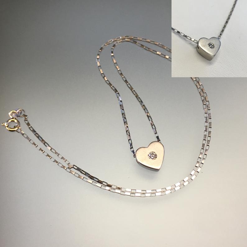 Vintage Heart Pendant with Diamond Set in 18k White Gold