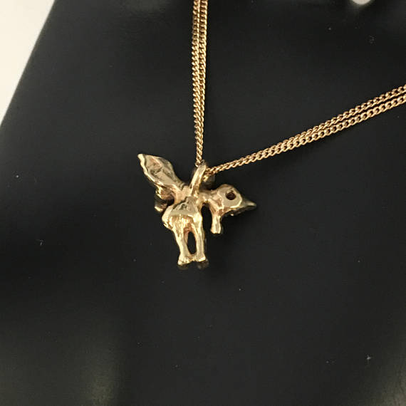 Vintage 10k Gold 3D Winged Ruby Cupid, Guardian Angel Pendant