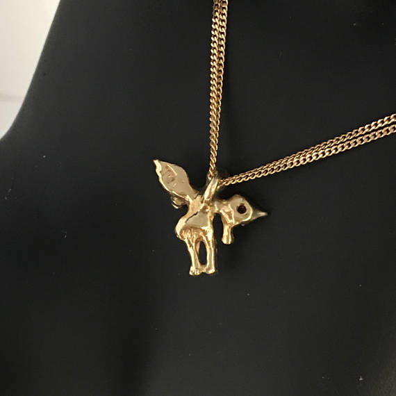 Vintage 10k Gold 3D Winged Ruby Cupid, Guardian Angel Pendant