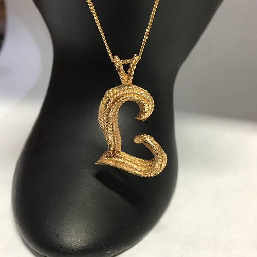 Vintage 3D Letter "L" Pendant in 10k Gold, Twisted Rope Style, Gold Monogram