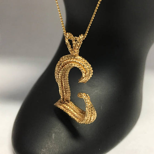 Vintage 3D Letter "L" Pendant in 10k Gold, Twisted Rope Style, Gold Monogram