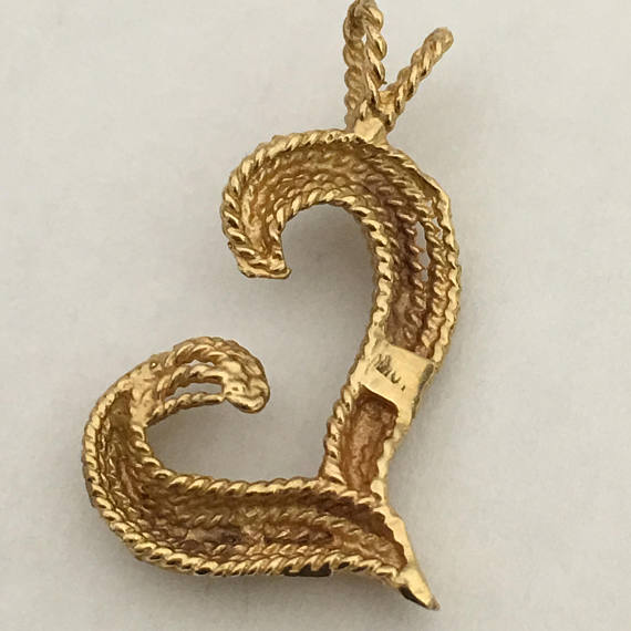 Pendentif lettre "L" 3D vintage en or 10 carats, style corde torsadée, monogramme en or
