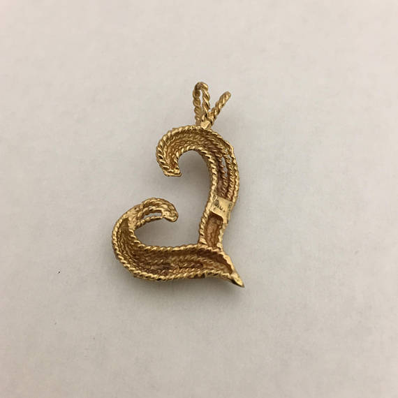 Vintage 3D Letter "L" Pendant in 10k Gold, Twisted Rope Style, Gold Monogram