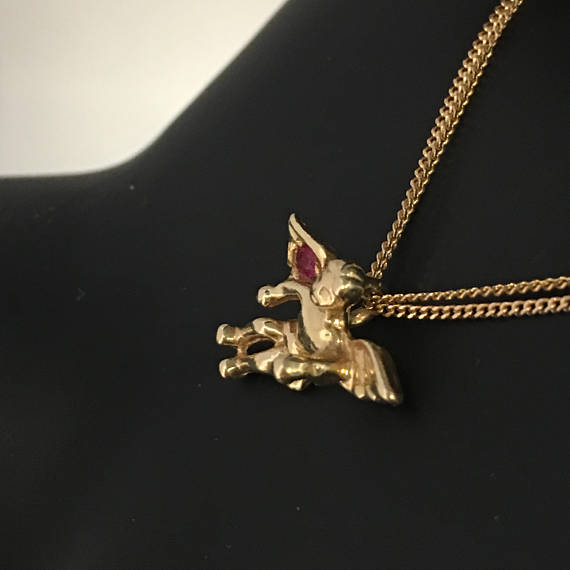 Vintage 10k Gold 3D Winged Ruby Cupid, Guardian Angel Pendant