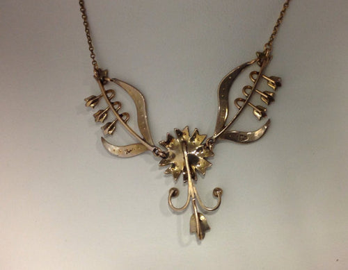 Antique 10k Gold Victorian and Seed Pearl Necklace Art Nouveau