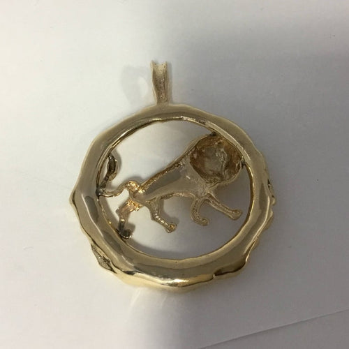 Vintage 14K Gold Lion Medallion Large Zodiac Pendant
