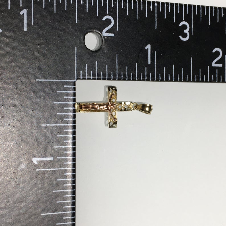 Vintage Two Tone Rose Gold Crucifix Cross in 10k Yellow and Rose Gold