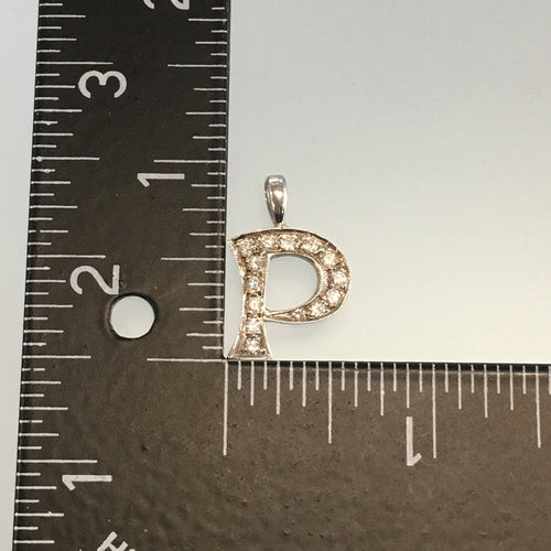 Vintage Letter P Diamond Pendant 14K in White Gold