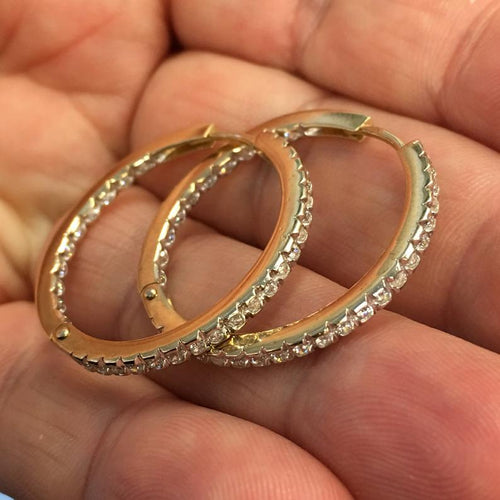 Vintage CZ Hoop Earrings in 10k Gold