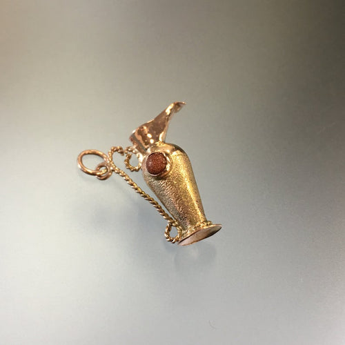 Vintage Filigree Jug Charm in 14k Gold with Onyx and Gold Stone Cabochon