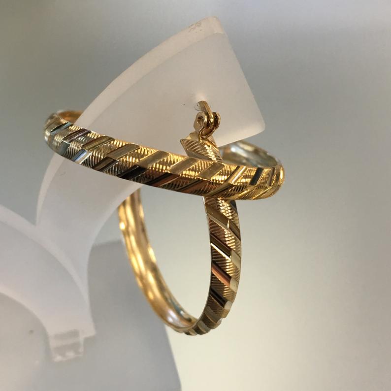 Vintage Diamond Cut Hoop Earrings in 10k Gold