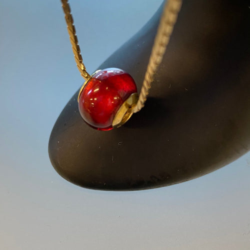 Red Vintage Murano Glass "Pandora" Style Beads 750 Yellow Gold