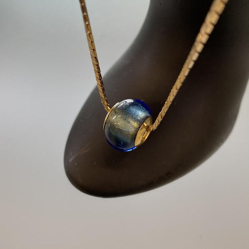 Blue Vintage Murano Glass "Pandora" Style Beads 750 Yellow Gold