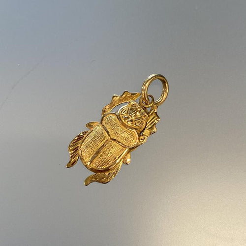 Vintage Double Sided Scarab Pendant with Blue Enamel in 18K Gold