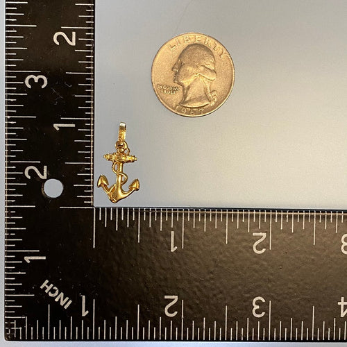 Vintage Anchor and Rope  Nautical  Pendant in 14K Gold