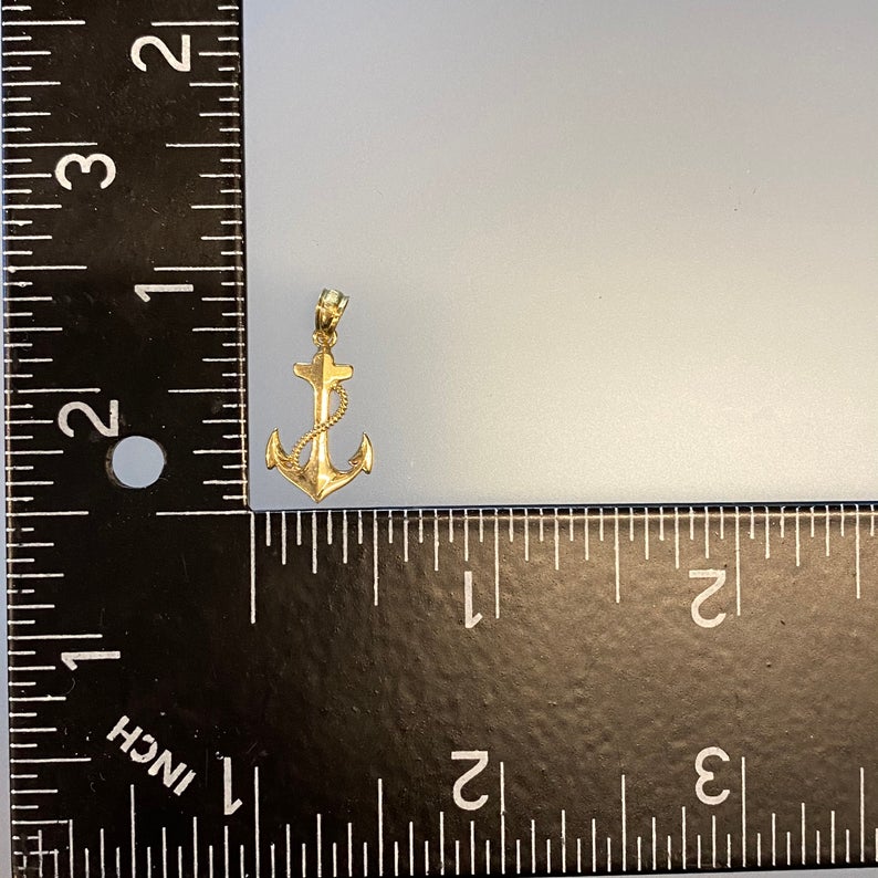 Vintage Anchor and Rope Pendant Charm in 10k Gold