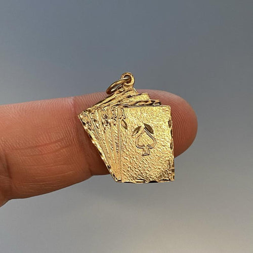 Vintage Playing Cards Charm Pendant in 10k Gold