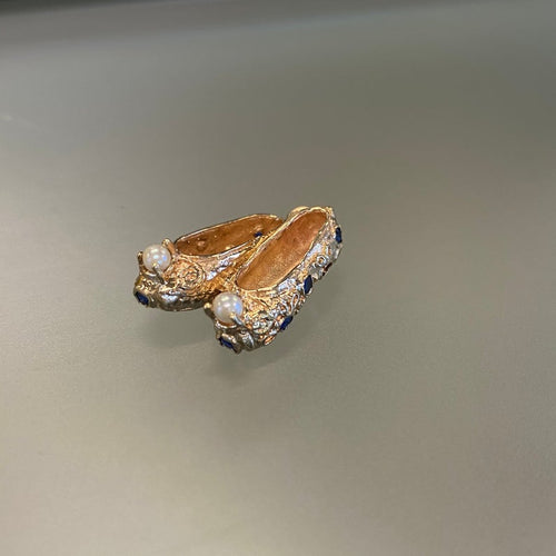 Vintage Slipper Shoe Charm in 10k Gold with Sapphire Pearl