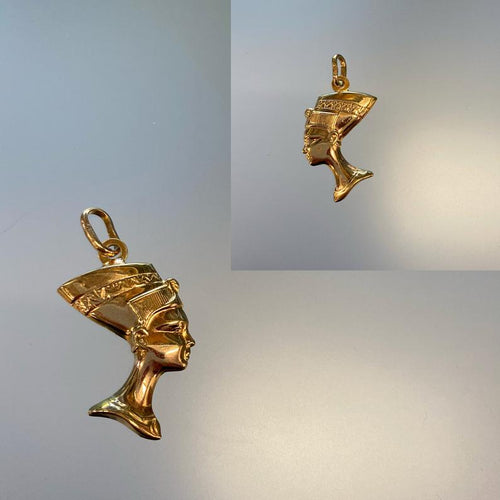 Vintage Nefertiti Egyptian Queen Head in 10K Gold
