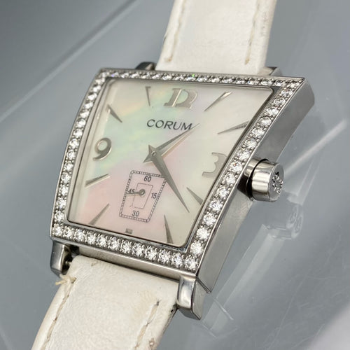 Corum Trapeze Acier Inoxydable Nacre Cadran Diamant Lunette Montre 106.404.4