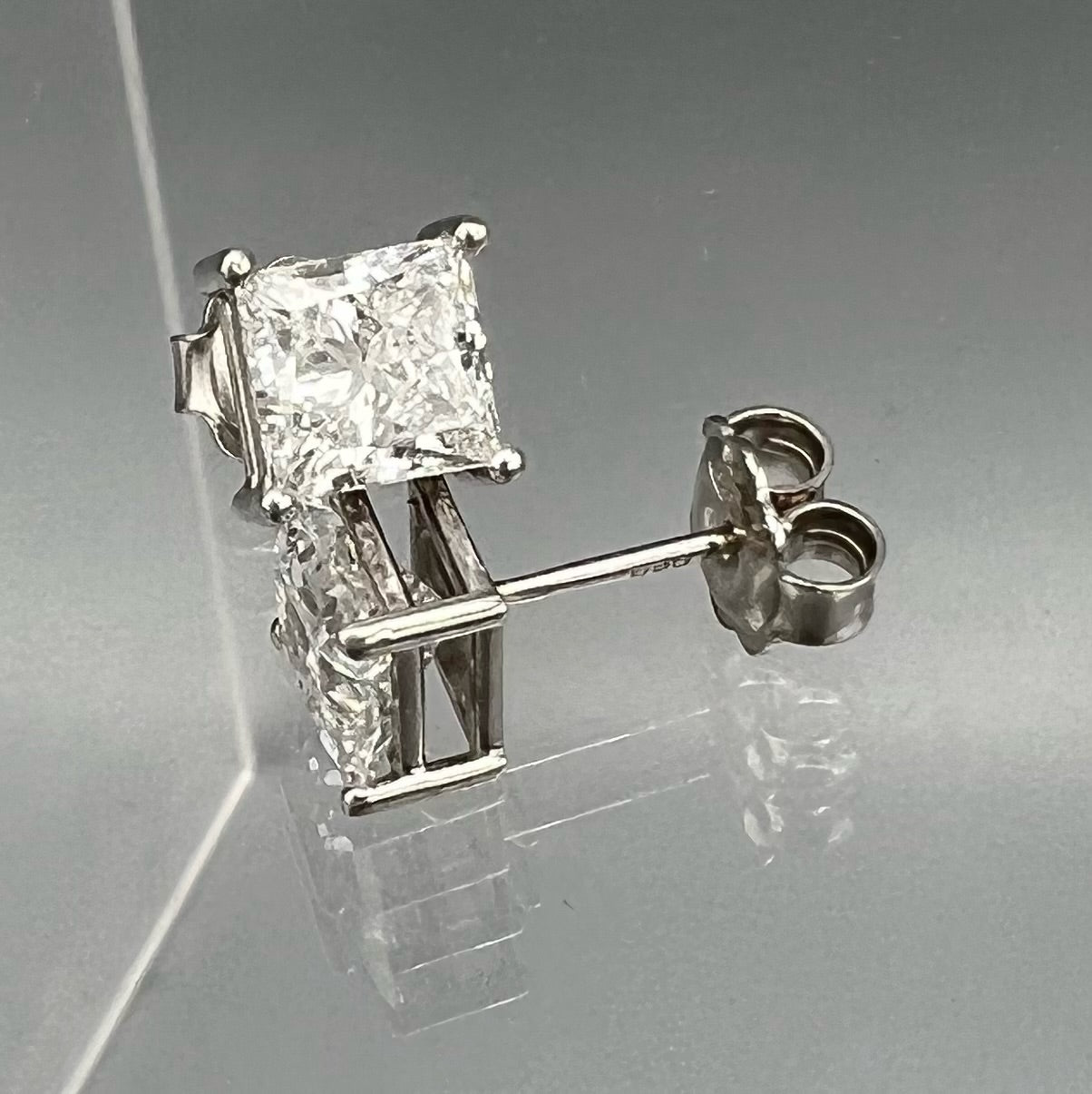 14k White Gold Princess Cut Diamond Stud Earrings Over 3 carats TCW Lab Grown
