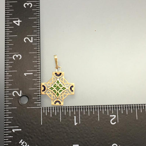 Pendentif croix en émail plique à jour en or 10 carats