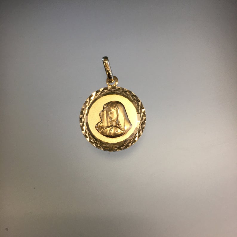 Vintage Veiled Madonna Pendant in 14k Gold