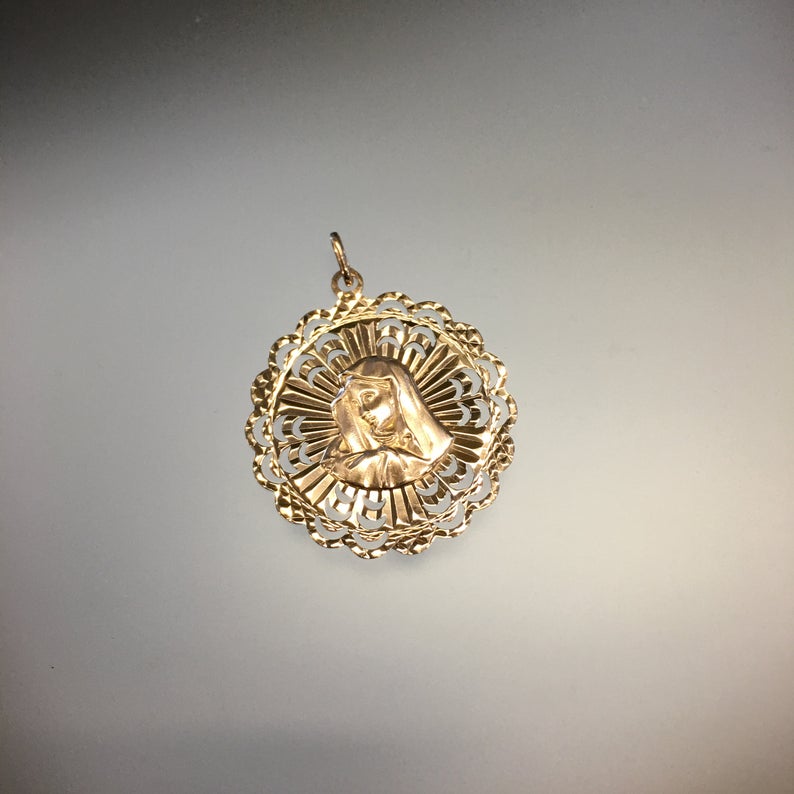 Large Madonna Pendant in 10k Yellow Gold