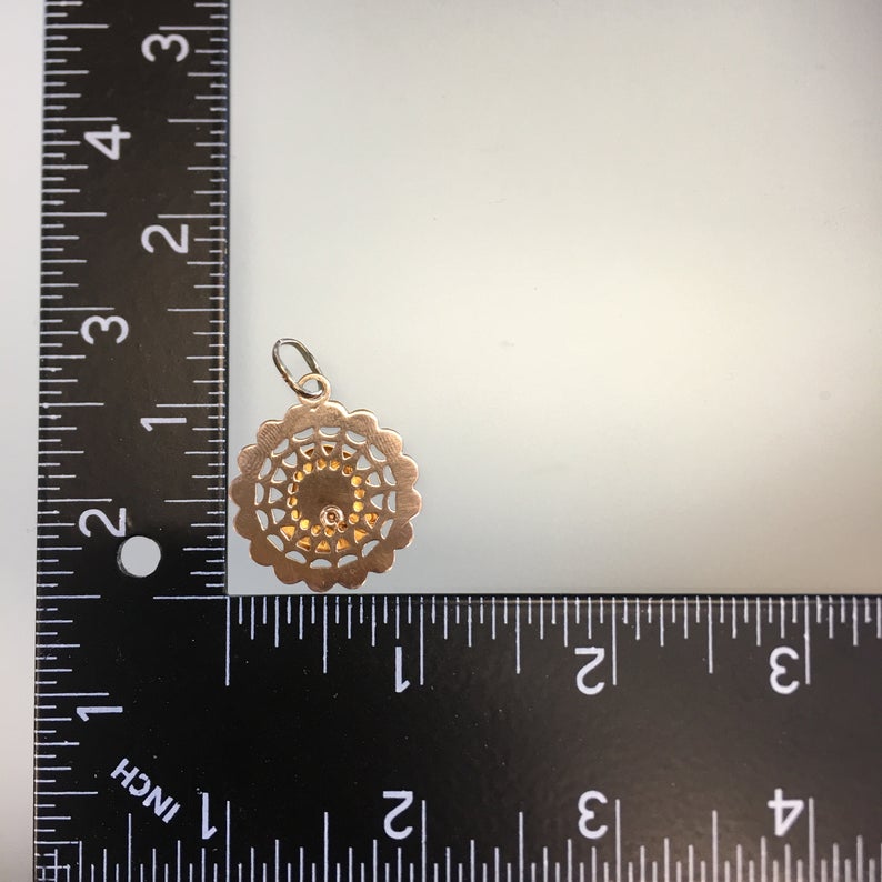 Large Madonna Pendant with Scalloped Diamond Cut Edge in 10k gold
