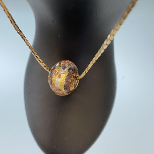 Vintage Gold Pink Silver Murano Glass Pandora Style Bead 750 Yellow Gold Italian (EACH BEAD SOLD SEPARATELY)