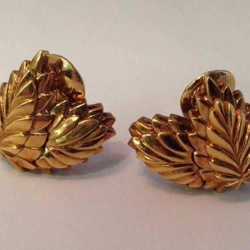 Rares boucles d'oreilles vintage en feuille d'or jaune 18 carats par David Webb