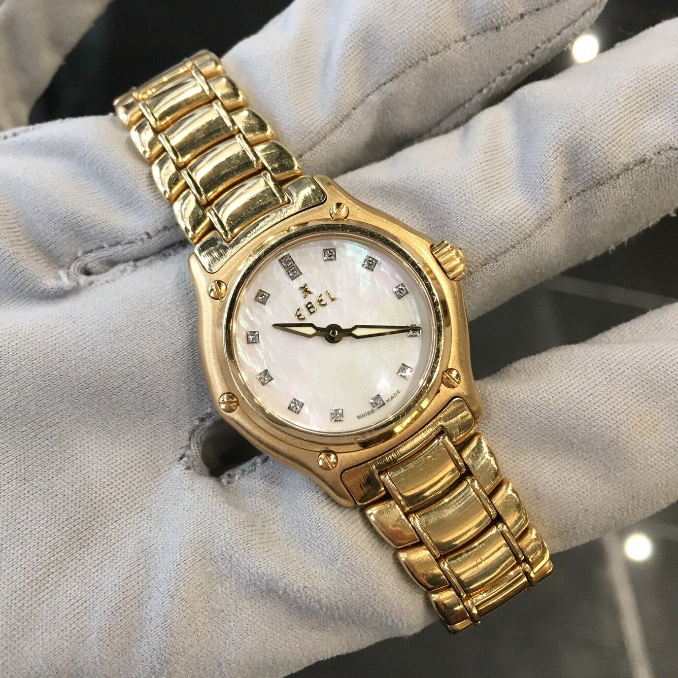 Ebel Lady's 18K Yellow Gold Mother of Pearl with Diamond Dial 1911