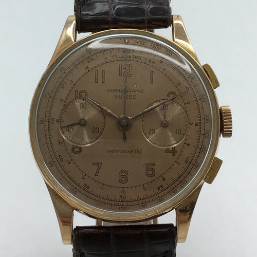 Chronographe Suisse Antimagnetic 18K Solid Rose Gold Watch Vintage