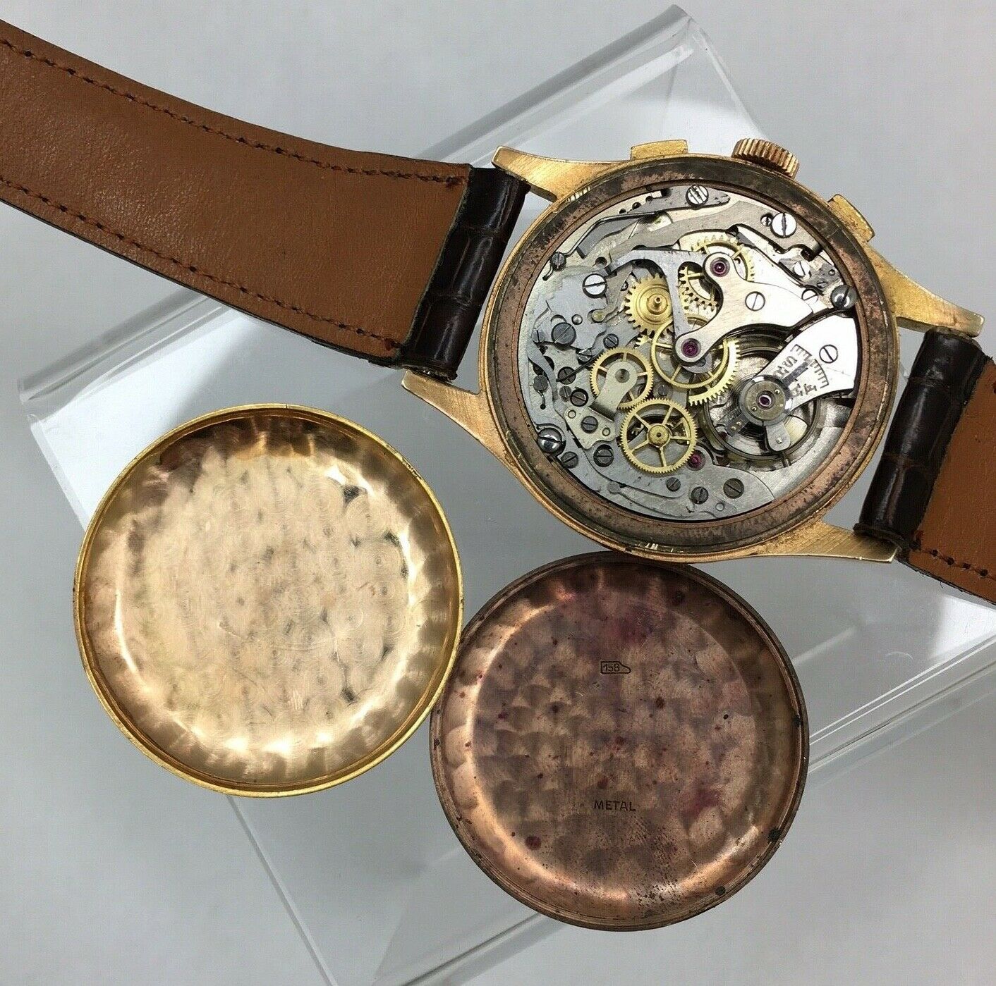 Chronographe Suisse Antimagnetic 18K Solid Rose Gold Watch Vintage