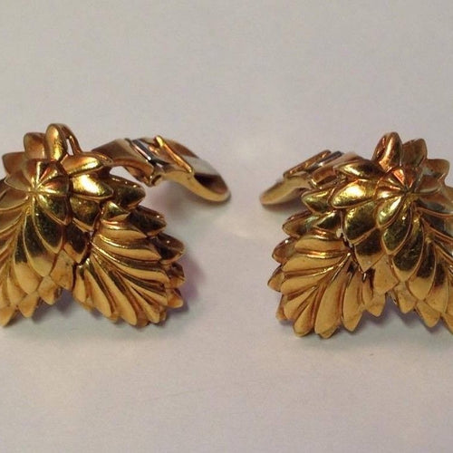 Rares boucles d'oreilles vintage en feuille d'or jaune 18 carats par David Webb