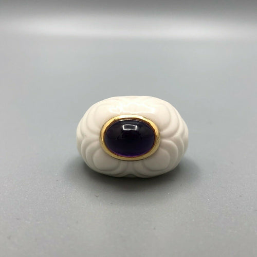 Bvlgari Ceramic 750 Gold Amethyst Cabochon Chandra Ring