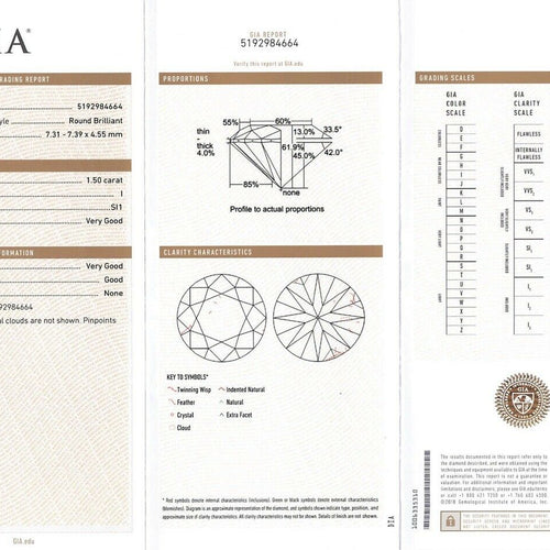 1.50CT GIA Certified - I Color - SI1 - Round Brilliant - Loose Diamond